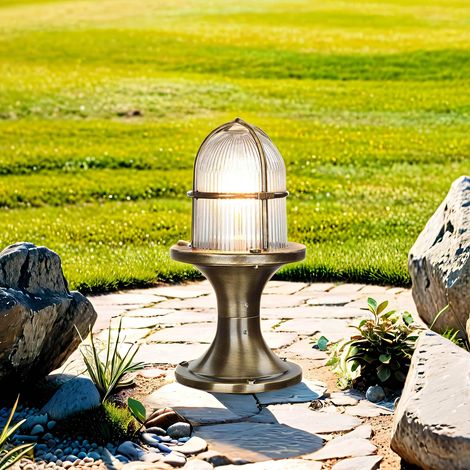 Stehlampe außen IP54 E27 28 cm Glas Messing massiv Maritim Wegeleuchte Hof