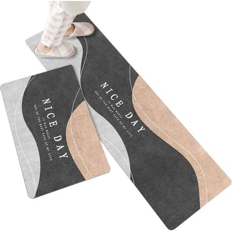 SABIR Lot de 2 Tapis de Cuisine Antidérapant,Tapis Devant Evier Tapis de Sol pour Cuisine Absorbant, Tapis de Bain Moderne Paillasson 1 40 x 60 cm + 40 x 120 cm (1/5)
