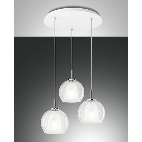 Lampadario Contemporaneo Bretagna Metallo Bianco Vetro Grigio Sat. 3 Luci E27 (1/2)