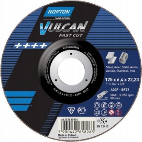 Disco abrasivo per metallo, acciaio inossidabile, Norton Vulcan, 125x6.4