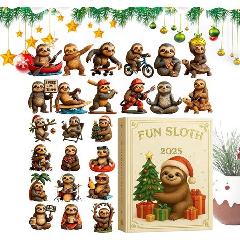 2D-Adventskalender aus Acryl 24-tägige Weihnachtsbaumdekoration mit Faultiermotiv für Tierliebhaber, Heimdekoration, Party (1/5)
