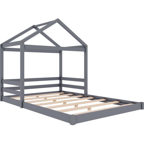 Kinder-Hausbett 140 x 200 cm mit Lattenrost, Kiefer und MDF, Grau (1/5)