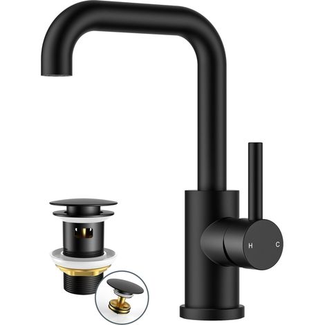 Robinet Salle de Bain Pivotant à 360°, Mitigeur Haut Noir (1/5)