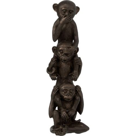 Statuette Déco "Singe l'Un sur l'Autre" 33cm Marron