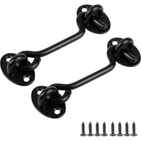 2 Stück Türriegel, Edelstahl-Außentürriegel, mit Befestigungsschrauben, Türriegel für Fenster, Scheunentür, 75 mm, schwarz (1/5)