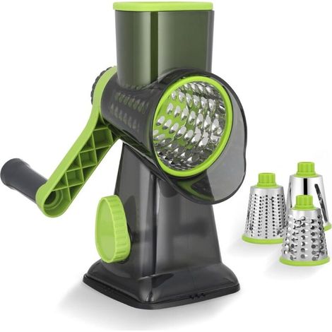 Mandolina - 3 Cuchillas De Tambor Desmontables - Para Patatas Zanahorias Queso Y Frutos Secos - Base De Succión Fuerte - Verde (1/5)