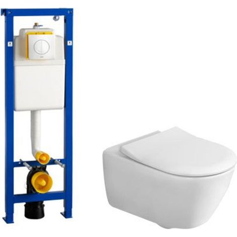 Villeroy & Boch Subway 2.0 kit encastrable Wisa avec WC suspendu à évacuation profonde abattant slimseat plaque de commande blanc