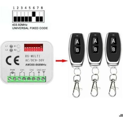 Récepteur à distance pour portail de garage - RX MULTI 300-900MHZ - 433 868MHz - AC/DC 9-30V - Avec télécommande