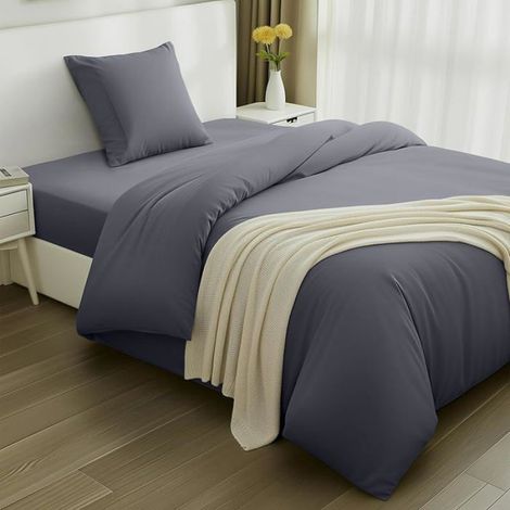 - Housse de Couette 135x200cm, Drap Housse 90x200cm et Taie doreilr 80x80cm - Pour lit 90x200cm Gris (1/5)