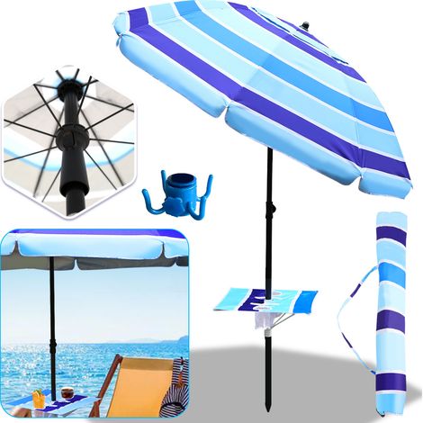 SWANEW Strandschirm Sonnenschirm 210cm für Garten Strand Gartenschirm Neigbar Outdoor-Schirm mit Erdspieß