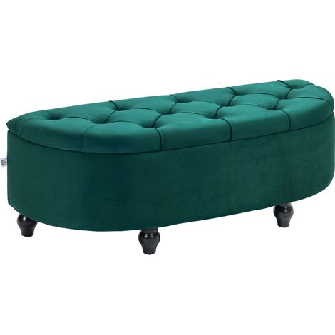 Banc de rangement en velours vert foncé 120 x 46 x 42 cm avec espace de stockage (1/5)