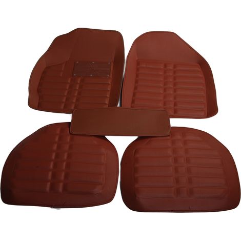Tapis de sol universel pour voiture, marron, antidérapant, résistant à l'usure, protection intégrale, revêtement caoutchouc, facile à nettoyer, set 4 pièces (1/5)