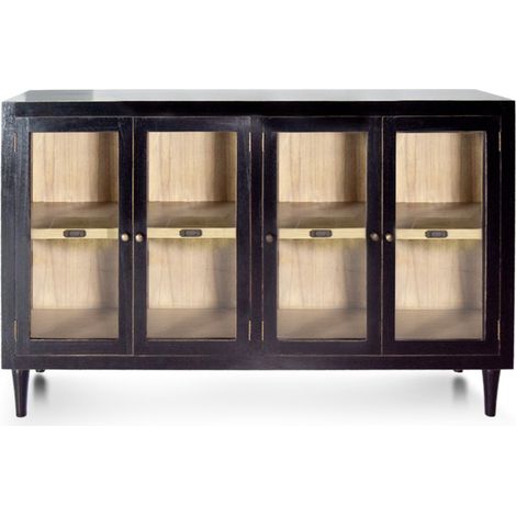 Buffet en bois massif noir 4 portes vitrées Forka 140cm (1/5)