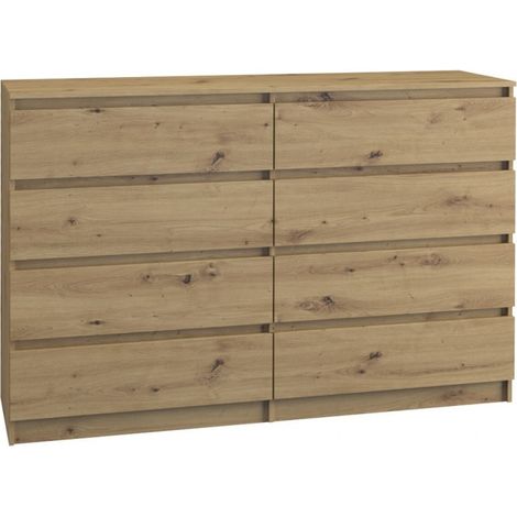 CDF Kommode Malwa M8 140 Farbe: Eiche Artisan Schrank für Dokumente, Kleinigkeiten Ideal für Wohnzimmer, Schlafzimmer, Kinderzimmer, Jugendzimmer und Büro 8 geräumige Schubladen (1/2)