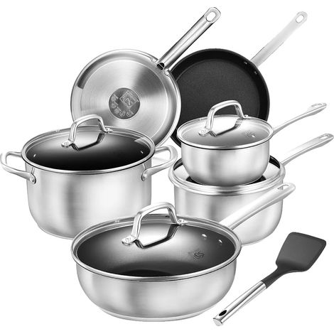Set di 10 pentole in acciaio inox con rivestimento antiaderente (1/2)