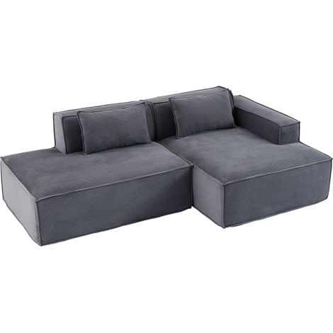 Divano angolare in tessuto grigio da 233 cm con 2 cuscini (1/5)