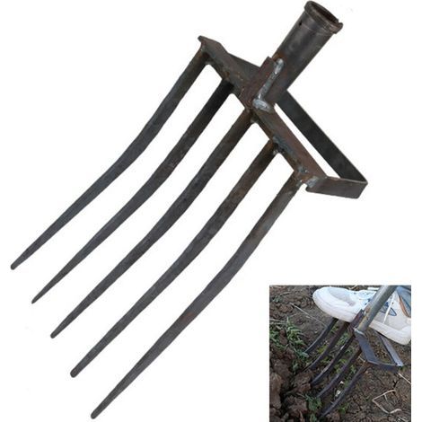 5-tine manganese steel garden fork with footrest – Heavy-duty tool for loosening soil, digging garlic and ginger (handle not included) Black (1/4)