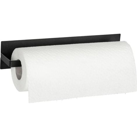 Porte-essuie-tout magnétique IMA, en métal noir thermolaqué, fixation sans perçage par aimant ou bande adhésive (1/5)