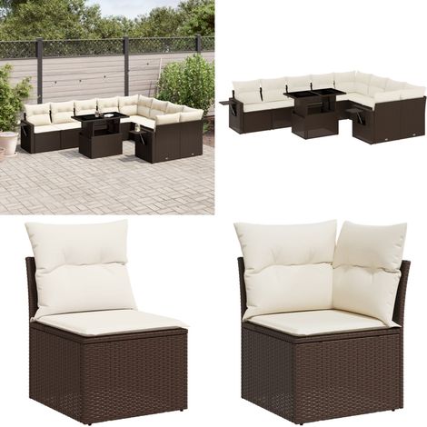 10-tlg. Garten-Sofagarnitur mit Kissen Braun Poly Rattan - Gartenmöbel Set - Esszimmergarnitur - Outdoor Möbel - Lounge Garnitur - Rattan Gartenmöbel - Home & Living (1/5)