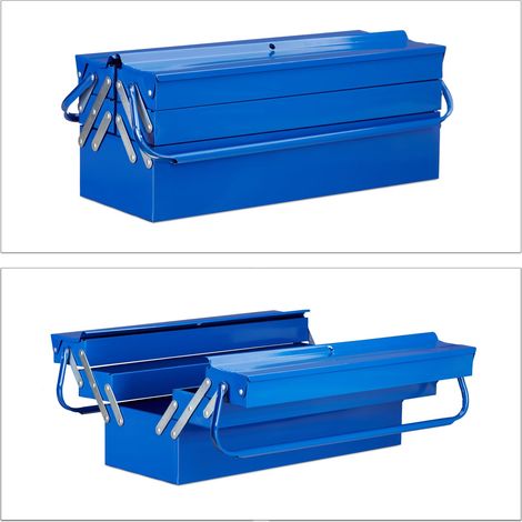 Caja de herramientas vacía grande almacenamiento visible 5 compartimentos transportable de plástico azul 130004220 (1/4)