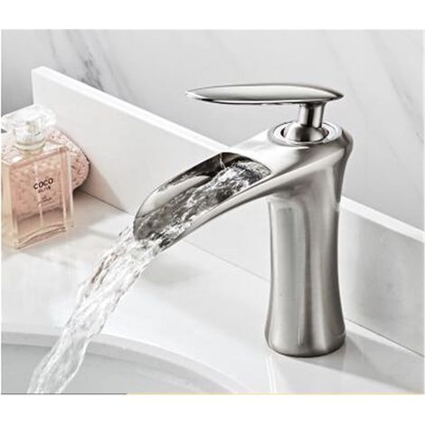 Robinets de lavabo Robinet de Salle de Bain Robinet de Salle de Bain à Manche Simple Basin Tap Bain Tap Bain Blanc Gold Robinet Robinet en Laiton Crane Argent Argent(Nickel S) (1/5)