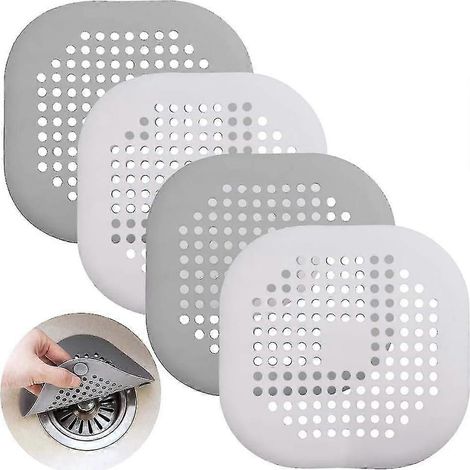 Protections de bonde en silicone blanc et gris avec ventouses pour douche, lavabo et baignoire - Lot de 4 (1/5)