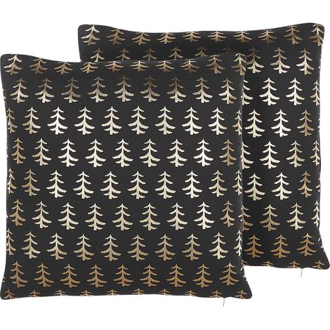 Dekokissen 2er Set LEROY Baumwolle 45 x 45 cm Schwarz Weihnachtsmotiv