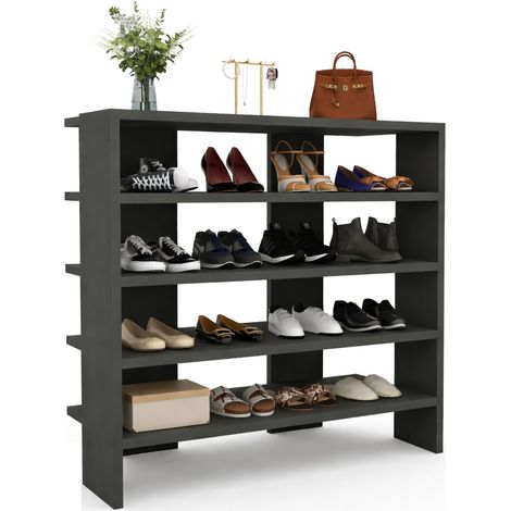 Zapatero Offida, Armario para 16 Pares, 5 Estantes, 4 Compartimentos, 76x31x72h cm Negro