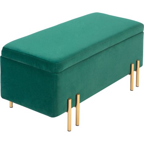 Banc rembourré avec rangement métal 100 x 40 x 42 cm vert