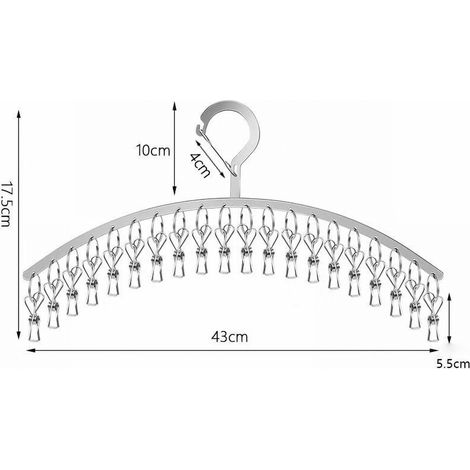 Cintre en Acier Inoxydable 20 Pinces avec Support Dégoupillé, Flexible et Résistant pour Séchage Intérieur/Extérieur