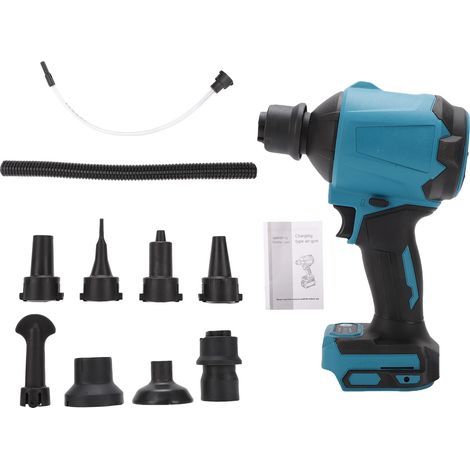 Souffleur de poussière sans fil Aspirateur alimenté par batterie 18 V avec 7 buses et outil de tuyau d'échappement Vitesse du vent 300 m/s Pression de l'air 42,7 kPa Lumière LED Atelier Nettoyage gonf (1/5)