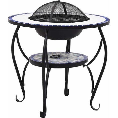 vidaXl Brasero de mosaico cerámica azul y blanco 68 cm (1/2)