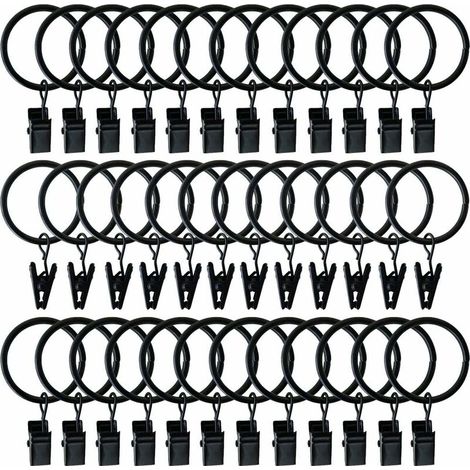 Rideau Crochets Anneaux Douche Crochets décoratifs de Rideau de Douche Glissement Crochets Black-36 Pcs, noir