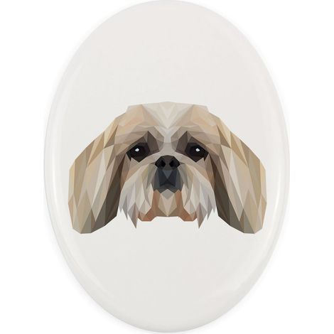 Shih Tzu, Shi tsu, Shi-Tzu, Szi-cu, Szitzu - placa geométrica con una foto e inscripción de Art-Dog (1/4)