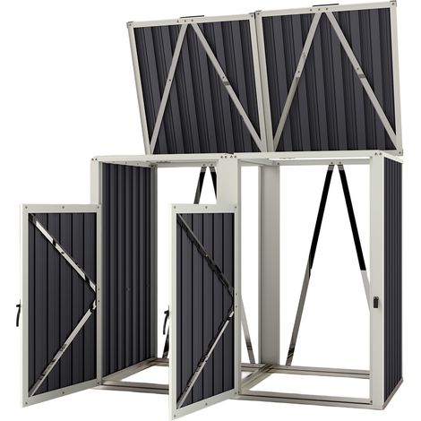 Outsunny Copri Cassonetti a 2 Sezioni con Coperchio Sollevabile Grigio