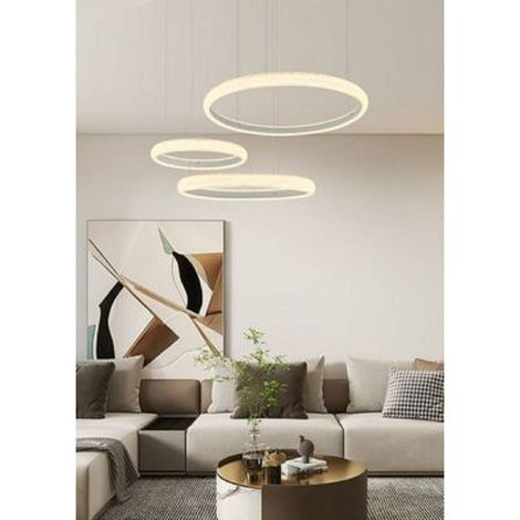 TRADE SHOP - Lampadario Led 60w A Sospensione 3 Anelli Cristalli Luce 3000k 6500k 4000k Lp-39b - -Bianco Caldo      -
