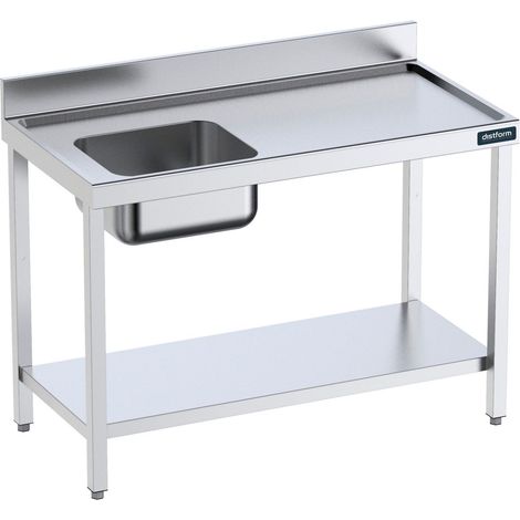 Table de chef Inox avec bac à Gauche, bord anti-ruissellement et étagère - Gamme 700 - Distform (1/2)