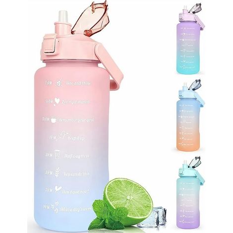 Gourde de sport 2,2 L grande capacité, étanche, en PP, portable, pour la maison et l'extérieur, bleu et orange. (1/5)