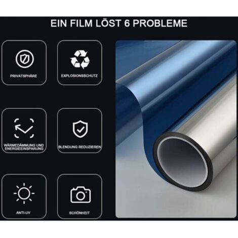 Adhésif pour vitre,Film Miroir Fenêtre sans Tain Protection de Solaire FilmAnti-UV Anti Chaleur Film de Fenêtre Anti Regard 40×200cm (1/4)