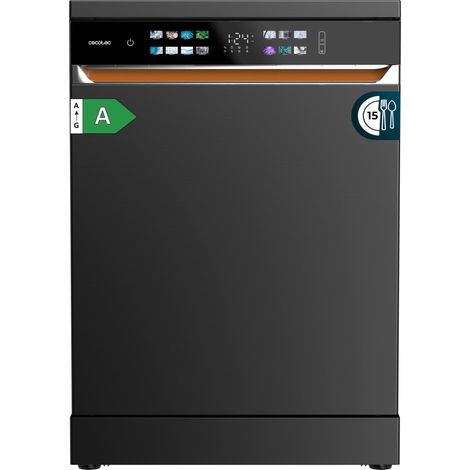 Cecotec Lavavajillas Independiente de 60 cm Bolero Aguazero 6900 Dark. 15 Cubiertos, 8 Programas, Clase A, Motor Inverter Plus, Pantalla FullColor XXL, Auto Open y Turbo Dry+, Dual Zone Wash, Dark