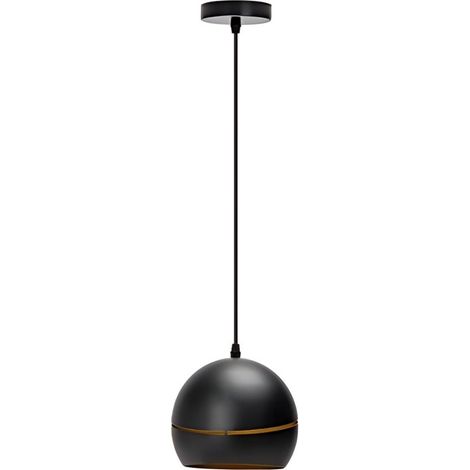 Suspension Demi-Sphère en Fer Noir et Doré Douille E27 Style Luxueux Raffiné Magnifique Décoration Intérieure