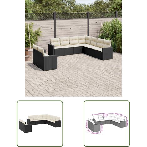 The Living Store 9-tlg. Garten-Sofagarnitur mit Kissen Schwarz Poly Rattan - Gartensofa - Outdoor Möbel - Lounge Set - Rattan Sofa - Gartenmöbelset (1/3)