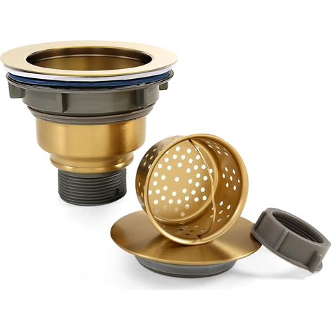 Kit de vidange d'évier 3½",Ensemble de Remplacement avec Panier Filtre Amovible en Acier Inoxydable 304 et Couvercle étanche,pour Cuisine,buanderie et Camping-Car(Or) (1/5)