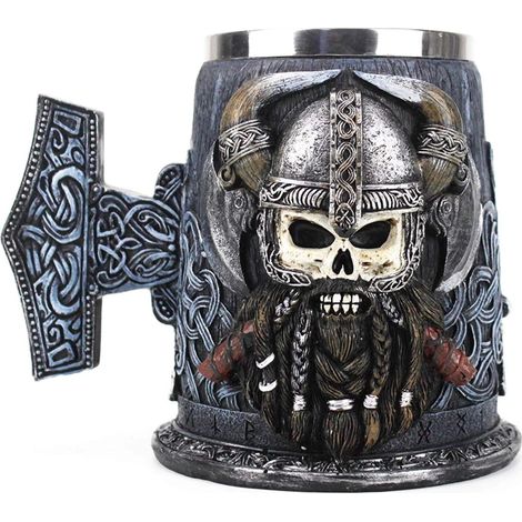Tasses de Bière de Café ,Tasse de Chope avec Tasse de Crâne de Résine D'insertion d'acier Inoxydable, pour Le Cadeau d'anniversaire, 600 ML