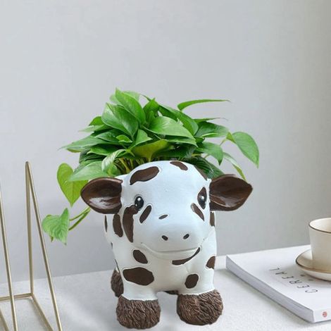 Pot de Fleurs en Forme de Vache pour Plantes D'Intérieur, Vase de Bureau, Pot de Fleurs en Résine, Armoire de Salle à Manger, (1/5)