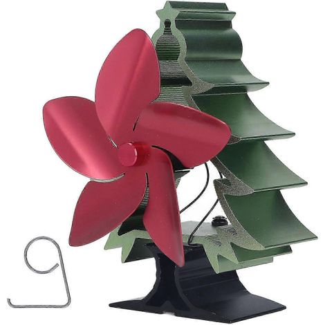 Éventail de cheminée thermique 5 pales, vitesse réglable, moteur sans électricité, style sapin de Noël, pour poêle à bois, décoration festive (1/5)