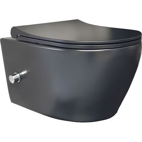 Aloni WC Schwarz Matt Spülrandlos Wand WC mit Taharet Armatur Softclose Deckel Toilette Hängend (1/5)