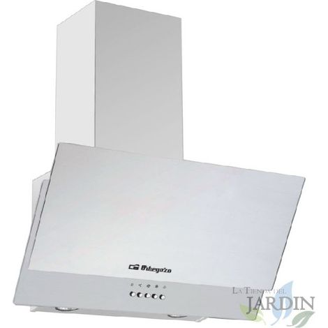 Cappa decorativa in vetro bianco Orbegozo.  Classe energetica C. Motore 105W.  3 livelli di potenza.