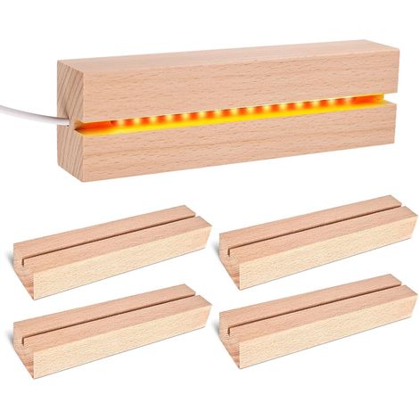 4 Pièces Socle Lumineux LED Bois, Base D'Éclairage En Bois Pour Acrylique, Cristal, Verre (15cm, Couleur Chaude) (1/5)