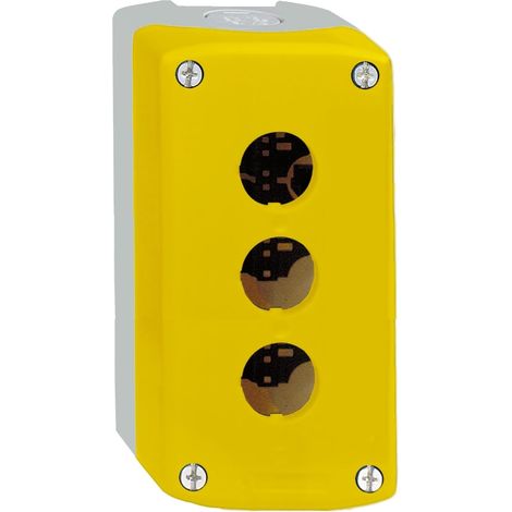 yellow empty enclosure lid with light grey base - 3 cut-outs - XALK03